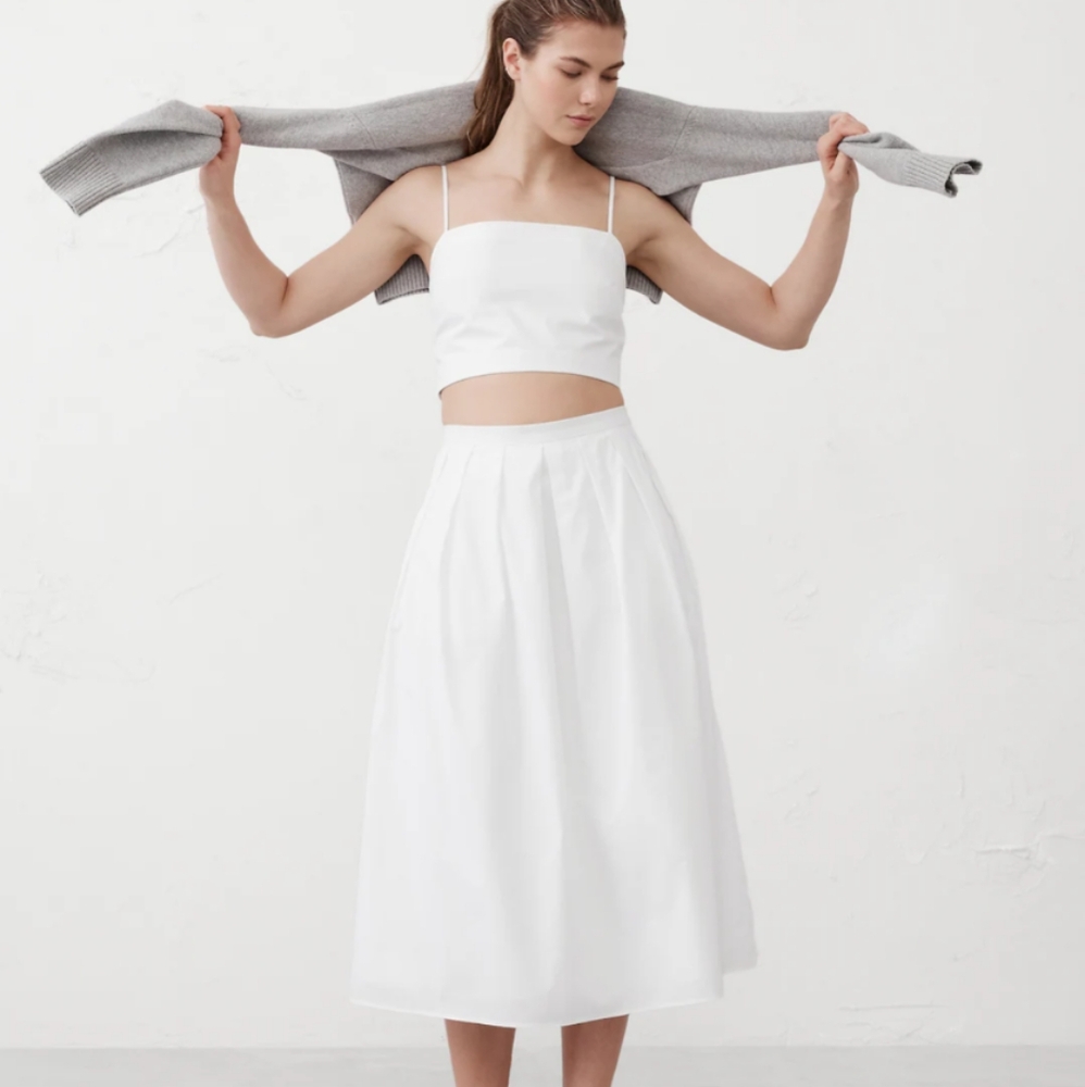 100% Poplin Cotton White Midi Skirt